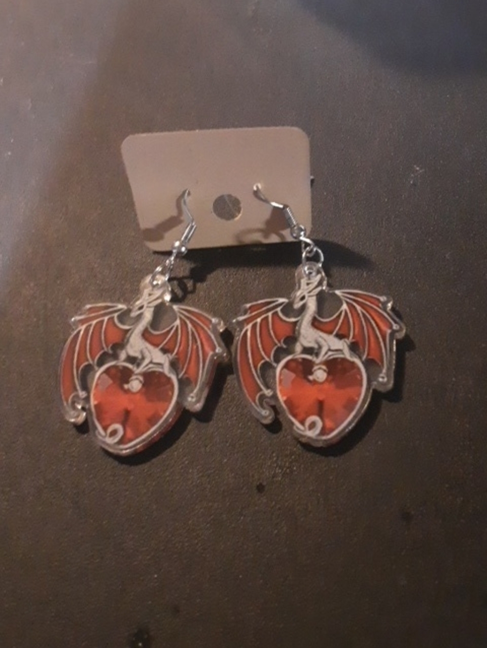 Red Dragon Heart Dangle Earrings - Unbranded